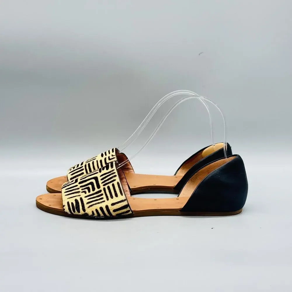 Madewell Sandals Womens 7 Beige Leather Thea Print Calf Hair Geometric D Orsay